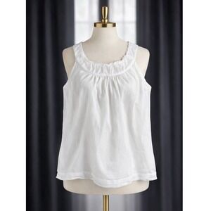 Talbots White Ruffle Neck Sleeveless Tank Top Poplin Cotton Lined 16WP Petites